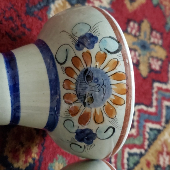 ❤ VINTAGE | Tonala Mexican Pottery Candle Holders Sun Motif Signed - Picture 2 of 16